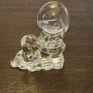 Vintage Clear Glass Girl with Puppy Dog Figurine 2 1/2" Collectible Sculpture